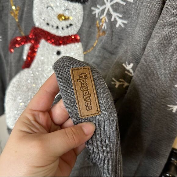 Tipsy Elves Grey Sequined Snow Day Ugly Christmas Sweater Sz M Holidays Festive - Picture 6 of 8